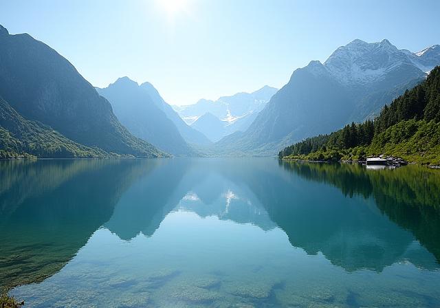 Ein klarer Bergsee in den Alpen, der die Philosophie der Naturverbundenheit widerspiegelt.