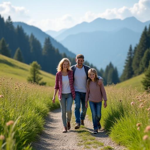 Eine Familie wandert auf einem malerischen Weg im Zillertal.