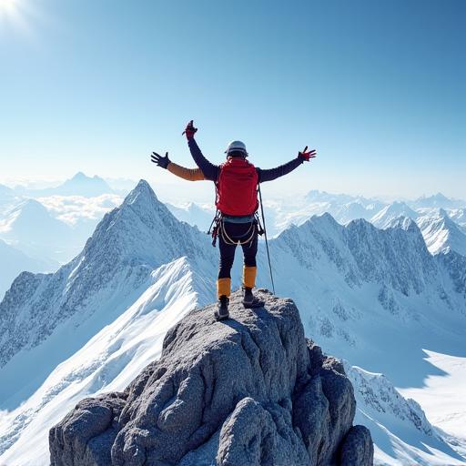 Ein Bergsteiger auf dem Gipfel des Großglockners.